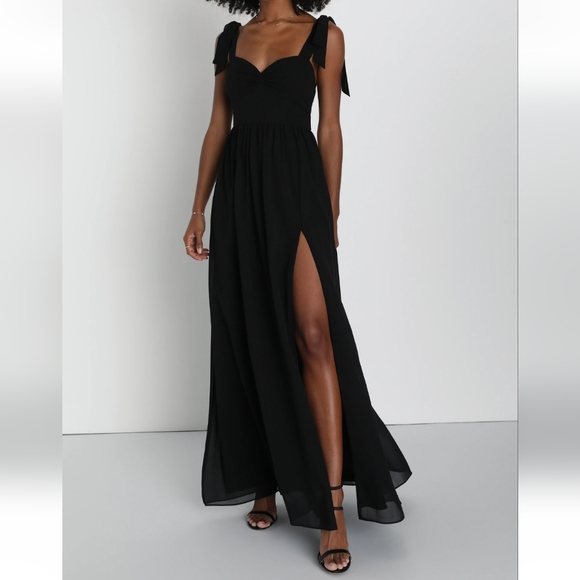 Lulus Dresses & Skirts - LULU'S BLACK CHIFFON TIE STRAP MAXI DRESS SIZE MEDIUM 👗 NWOT